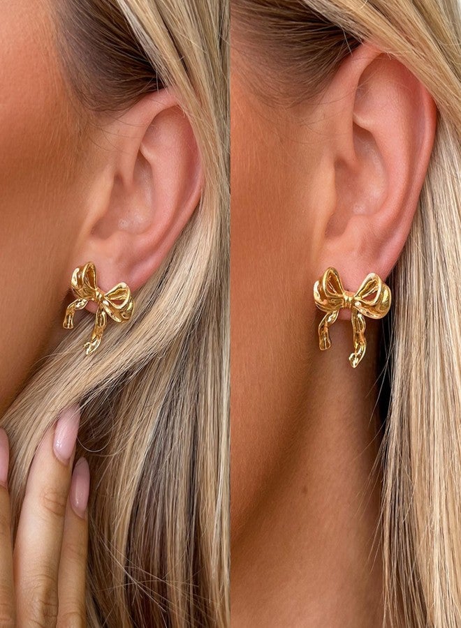 BLISI Christmas Earrings Gold Bow Earrings with 14K Gold Plating Knot Stud Earring Bow Earring for Women - Image 3